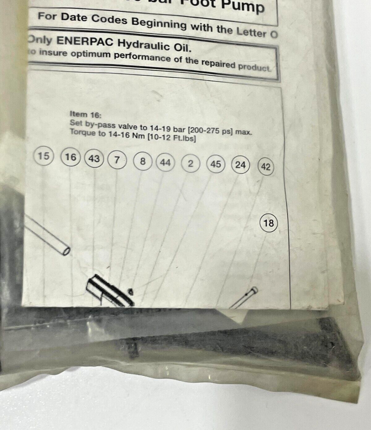 ENERPAC P392FPK REPAIR KIT FOR 700 BAR FOOT PUMP