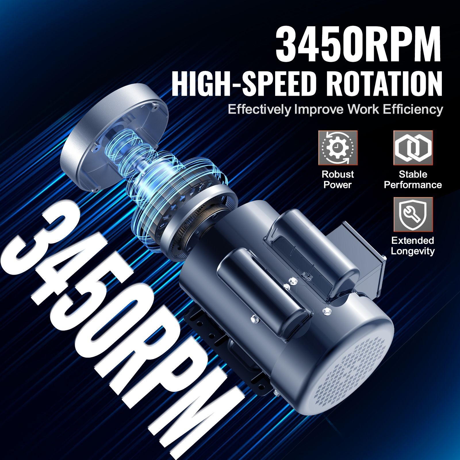 1.5HP Electric Motor 3450 rpm, AC 115V/ 230V, 56C Frame, Air Compressor Motor
