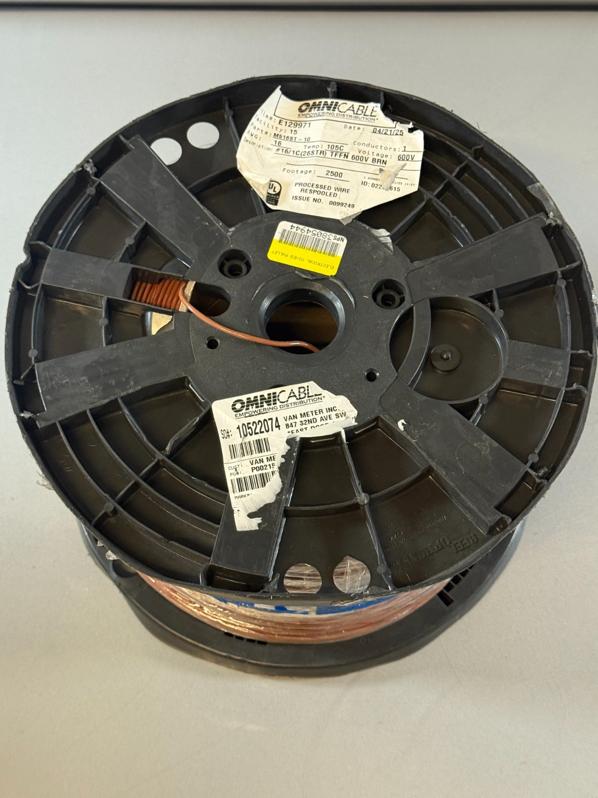 Omnicable M516ST-10 TFFN 600VAC Building Wire, 16AWG, 26 Strands, Brown