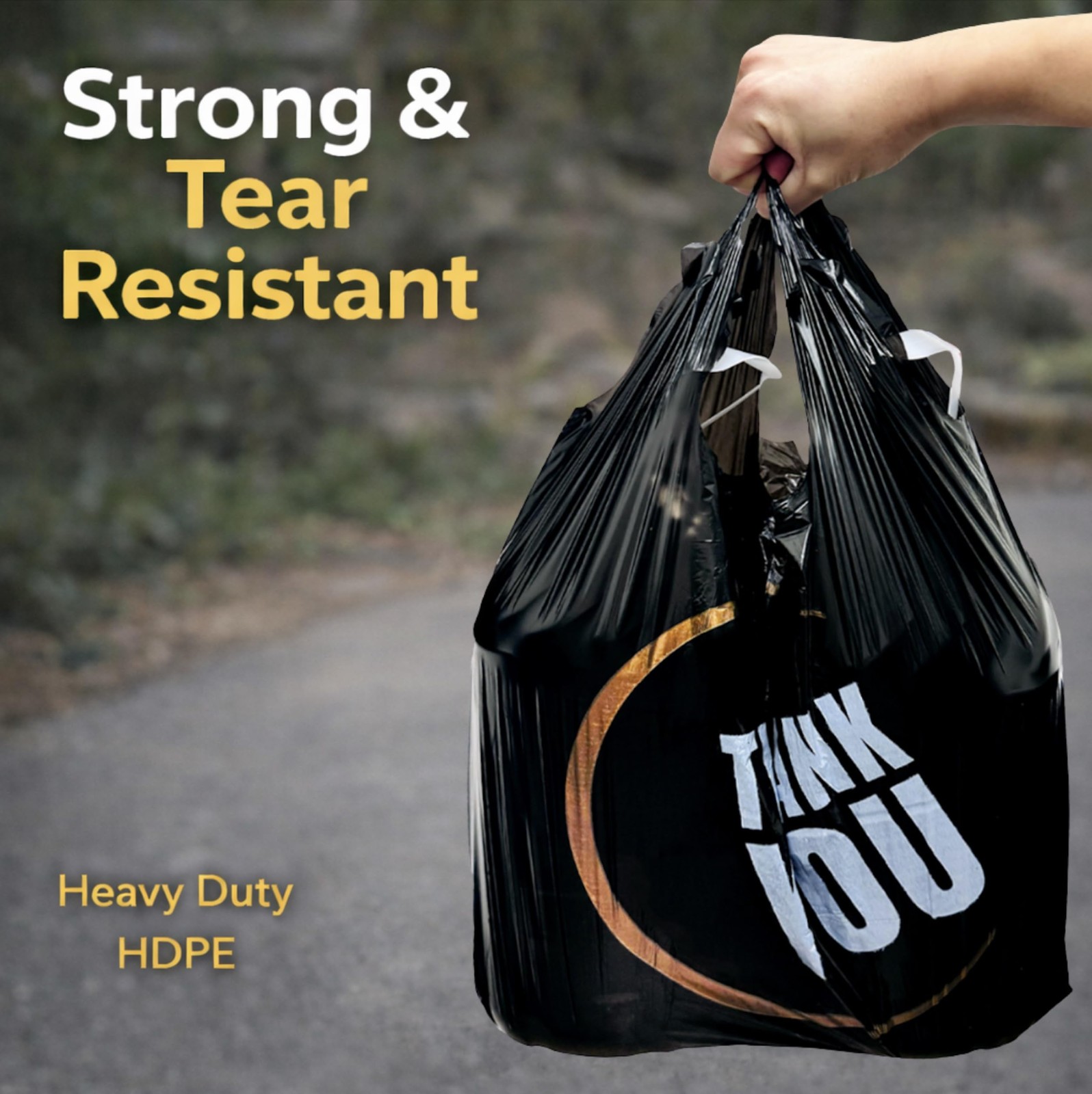 100 Count Plastic Bags – Black T Shirt Bags with Handle for Retail Shopping and