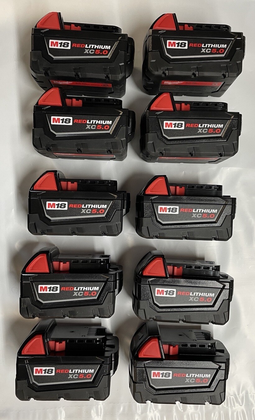 10 Pack Genuine Milwaukee M18 XC 5 amp 18V Battery 48-11-1850 NEW