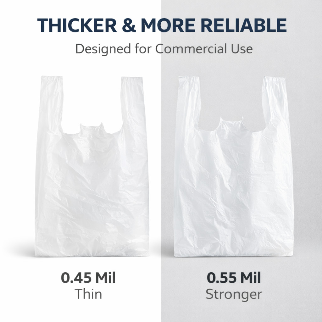 Thicker 0.55 Mil 1/10 Small Carryout Bags 8x4x15 Restaurant Grade