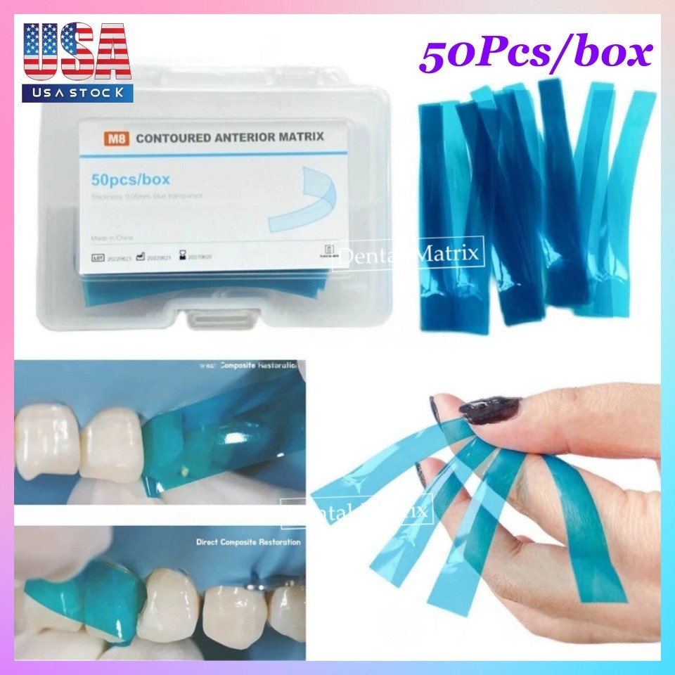 Dental Contoured Anterior Matrix Bands Teeth Restoration Blue Strip Matrice USA