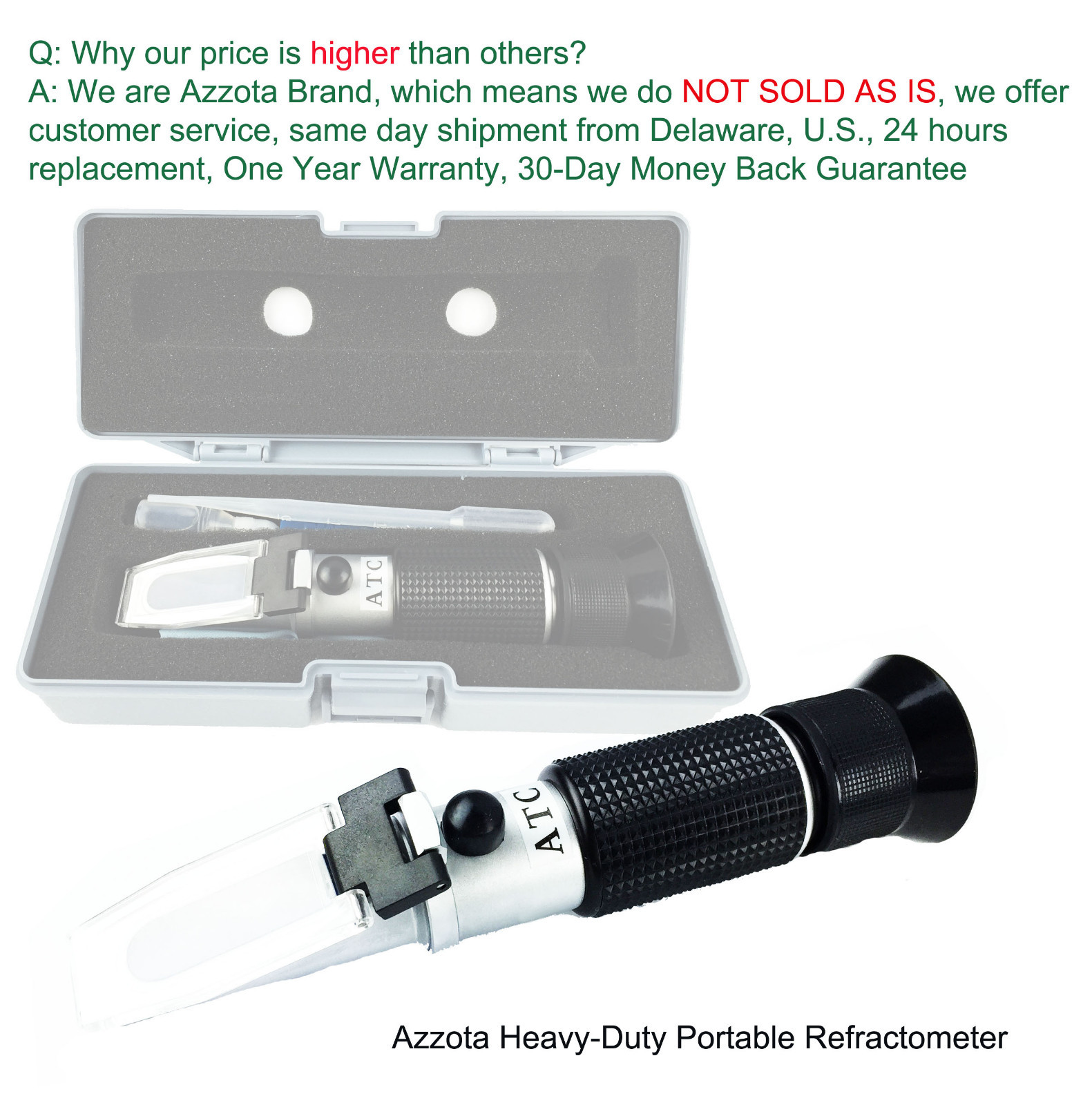 Azzota® Portable Heavy Duty Brix Refractometer, 0-80%