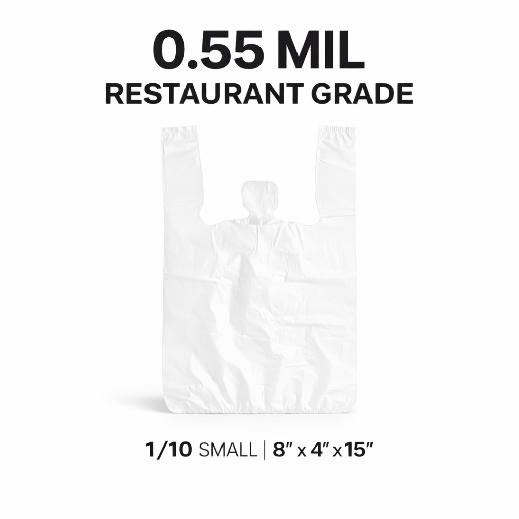 Thicker 0.55 Mil 1/10 Small Carryout Bags 8x4x15 Restaurant Grade
