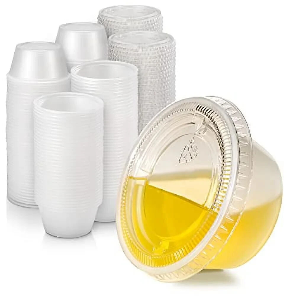 2 oz Plastic Clear Disposable Portion Cups Sauce Souffle Cup With Lids BPA Free
