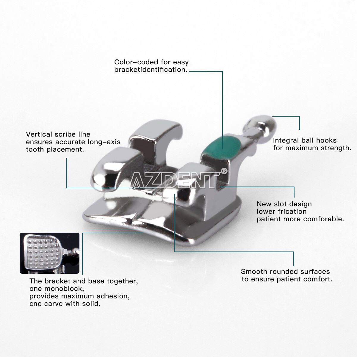 20pcs/kit Dental Ortho Monoblock MIM Bracket Braces Mini Roth/MBT 022 AZDENT