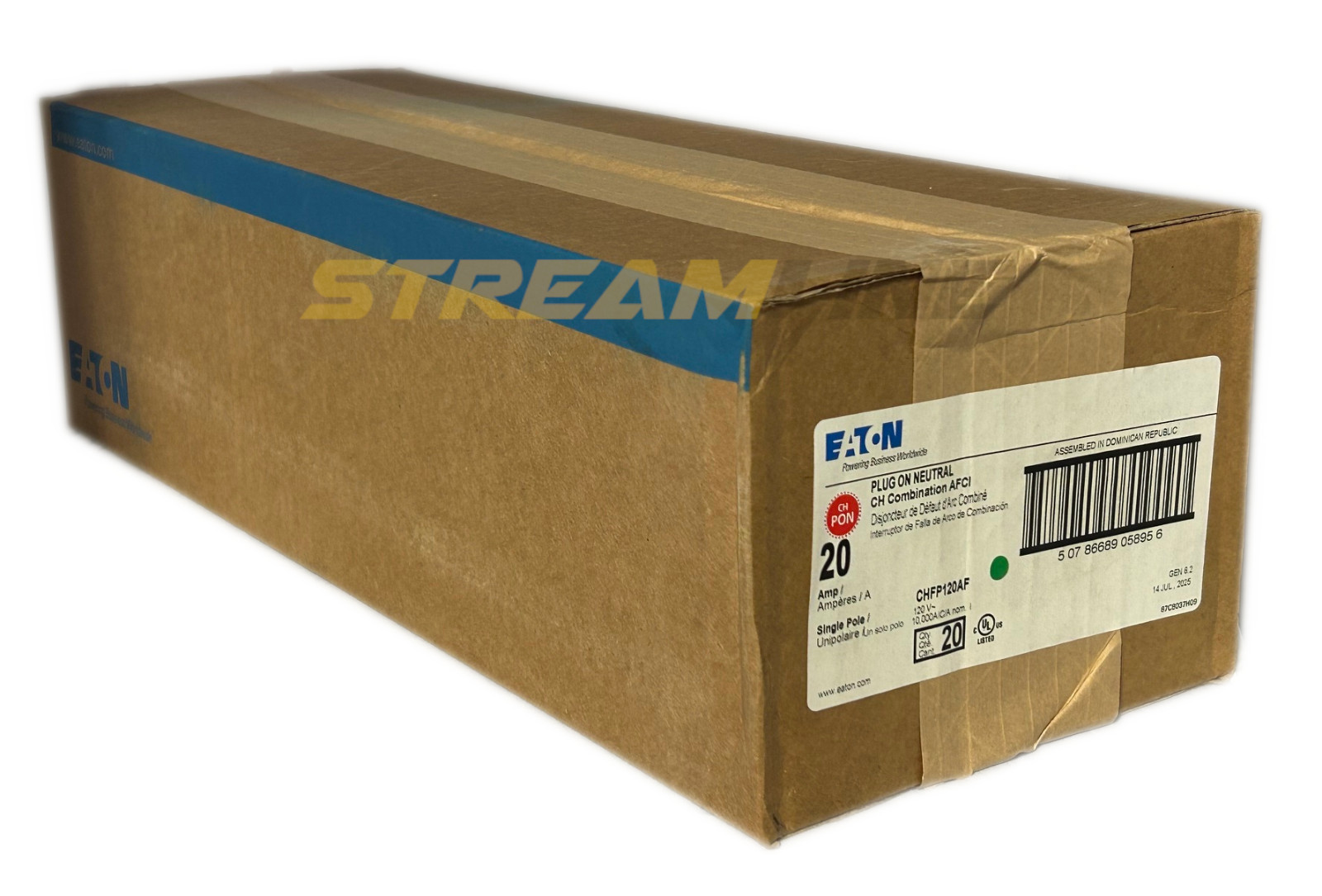 Eaton CHFP120AF Circuit Breaker, AFCI, 20 A, 120Vac, Plug-On Neutral, Box of 20