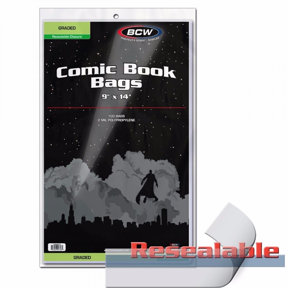 New BCW Graded Comic Book Resealable Bags 9×14 100 Acid Free Bags For CGC CBCS