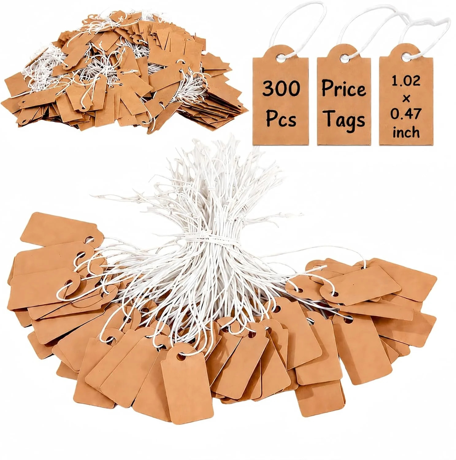 300 Pcs Small Price Tags with Elastic String, Brown Kraft Jewelry Tags for Pr…