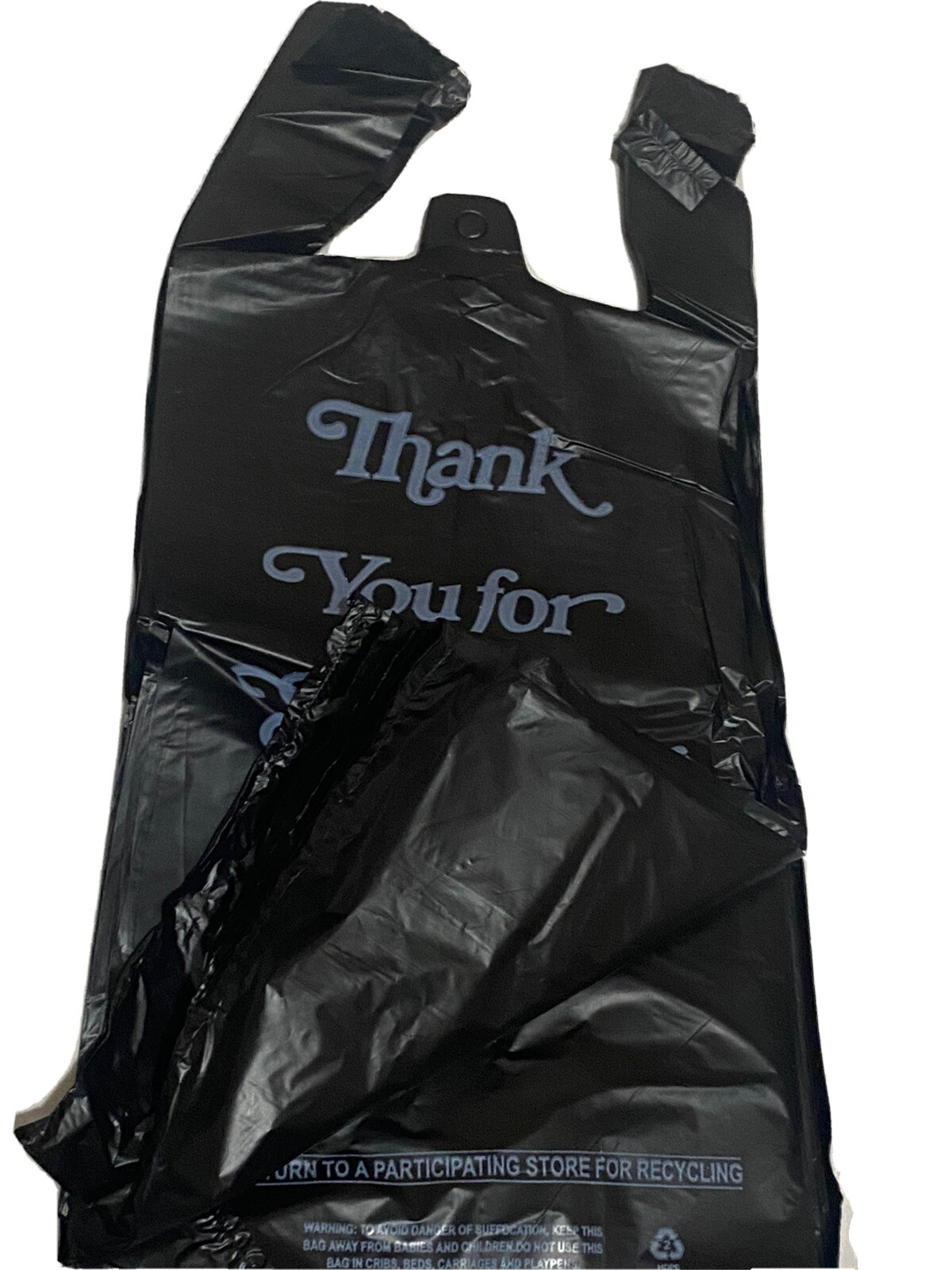 Black Italic Thank You Heavy-Duty Plastic Liquor Bag 8″ x 20″ x 4″ .98 Mil