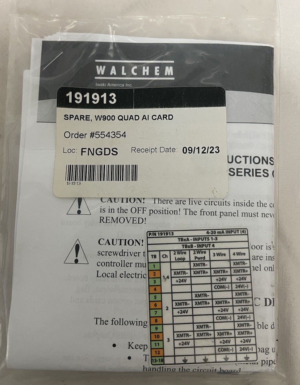 NEW Analog Input Board, Walchem 191913 W900 HEXA AI Card