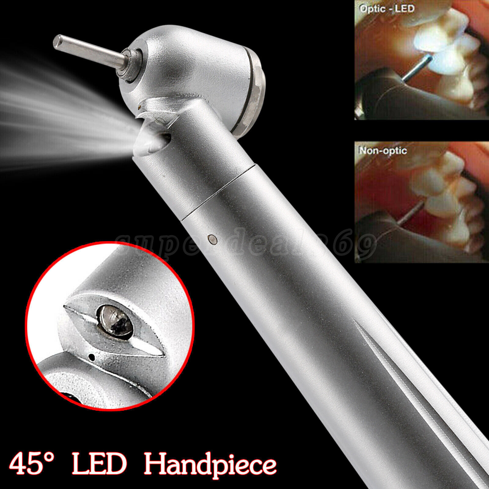 Dental 45 Degree Surgical Push Button High Speed LED Handpiece 4 Hole fit NSK Dr