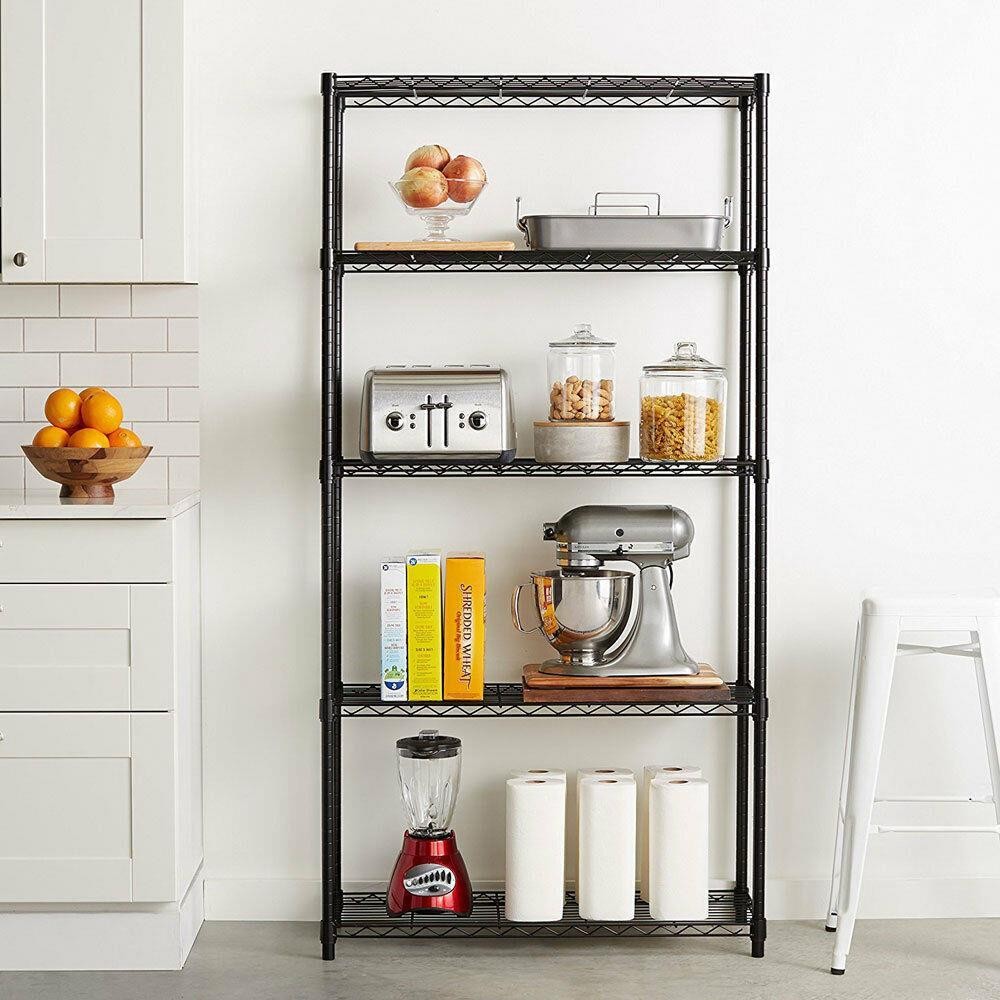 5 Tier Multicolor Wire Shelving Rack Metal Shelf Adjustable Unit Kitchen Storage