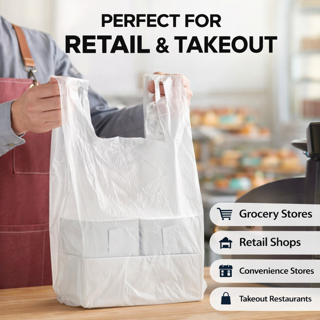Bags 1/6 Large 21 x 6.5×11.5 .51 Mil T-Shirt Plastic Grocery Shopping Bags Clear