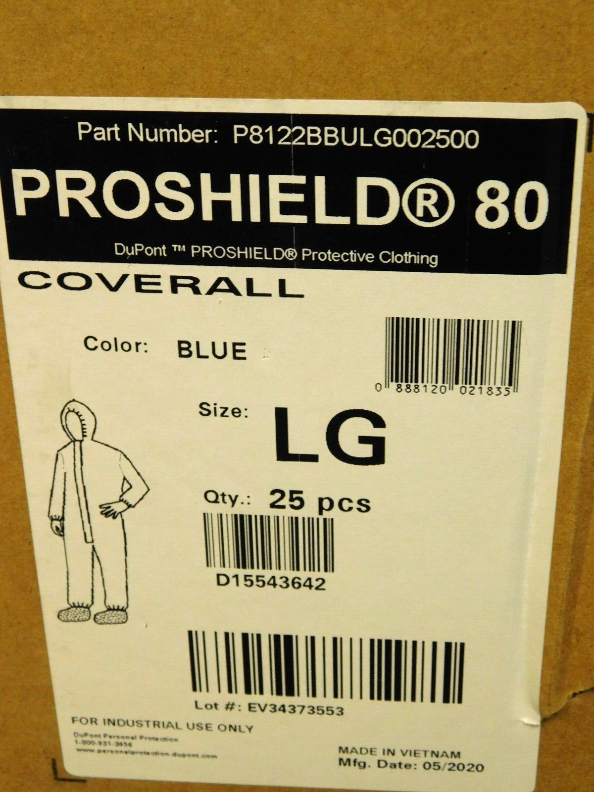 BOX of 25 DuPont ProShield 80 Blue Coveralls w/Boots Large P8122BBULG002500
