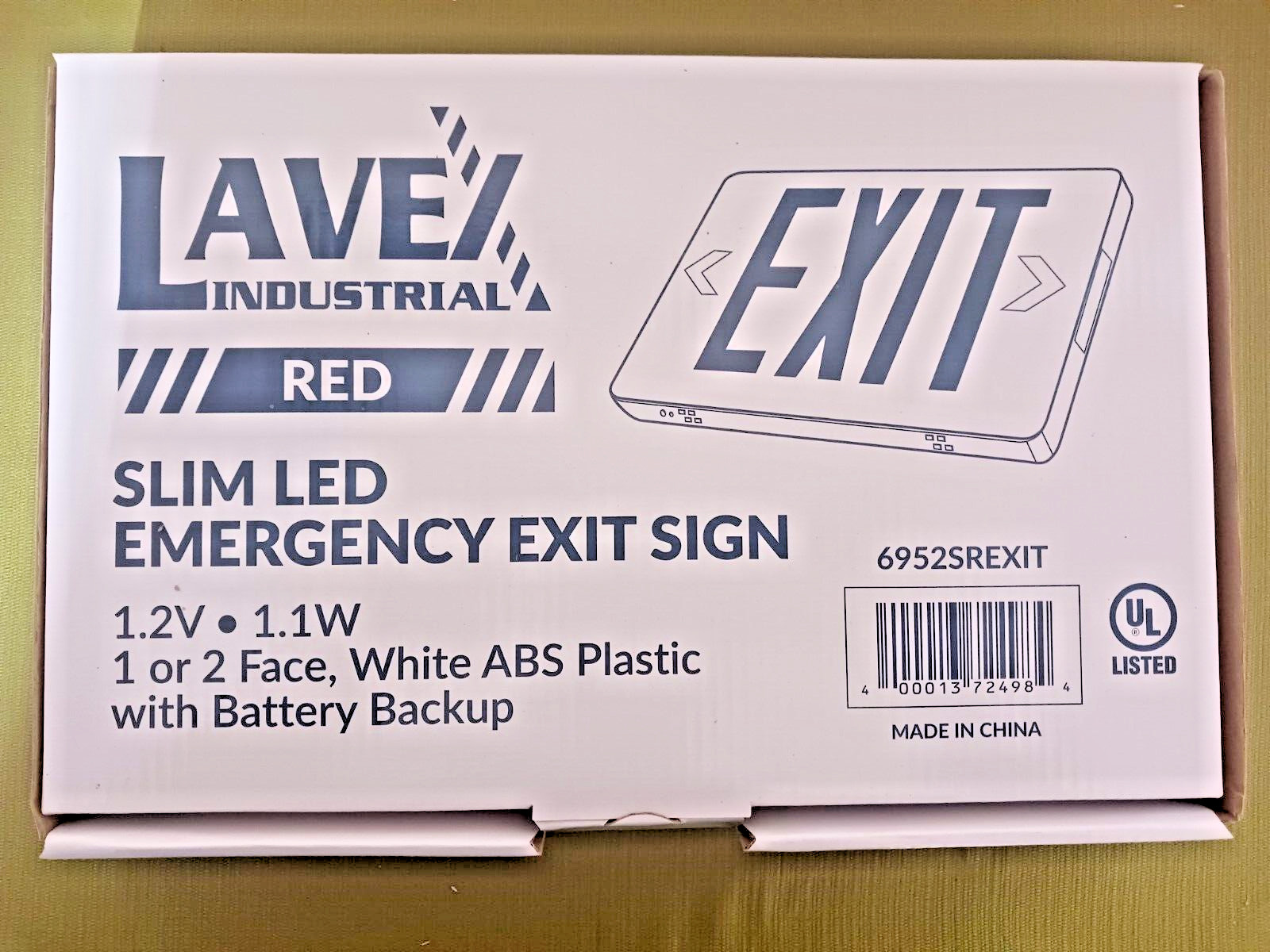 Lavex Industrial RED Slim LED Exit Sign with Battery Backup-Set of 3 Signs