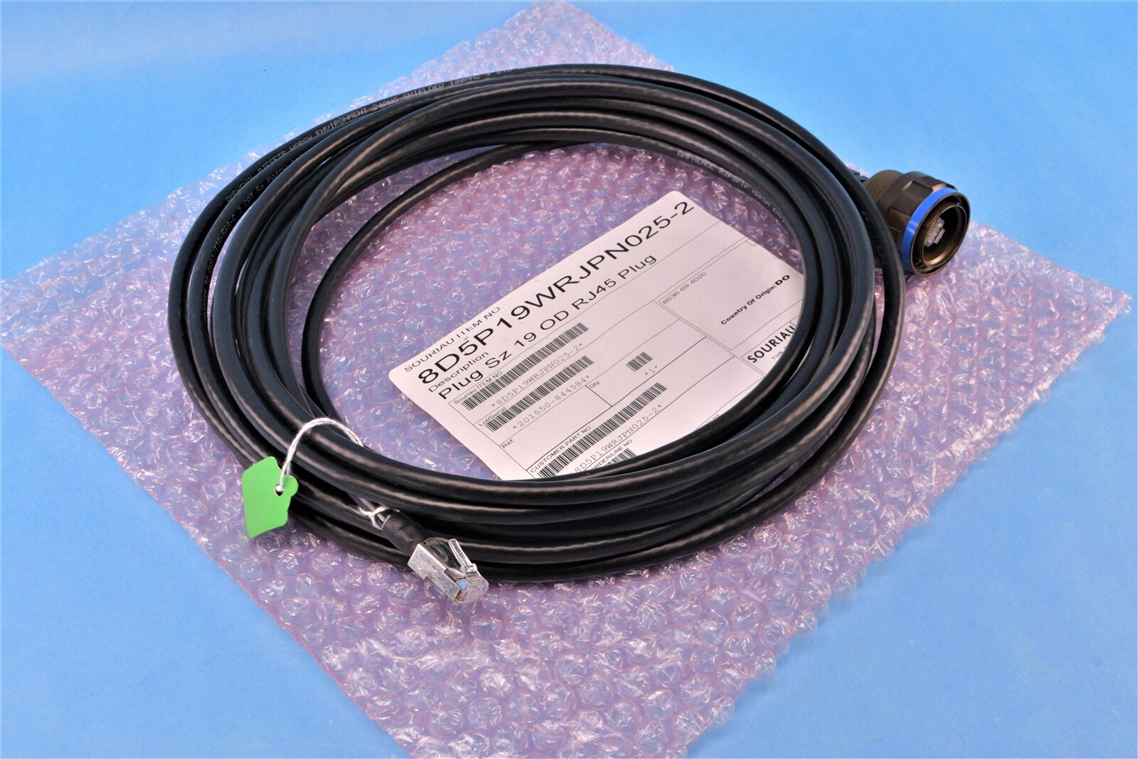 25′ Souriau Mil-Spec MIL-DTL-38999 Series III 8D RJ 45 Aircraft Ethernet Cable