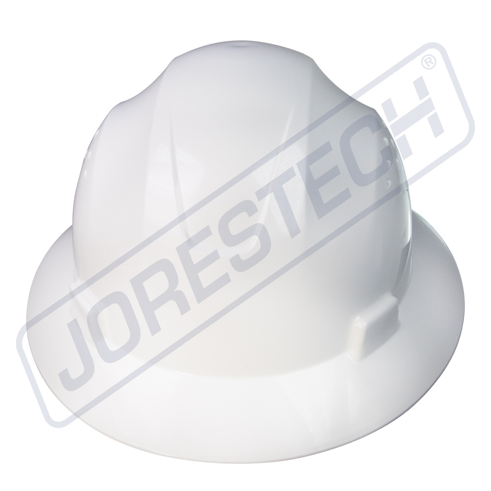 WHITE HARD HAT FULL BRIM JORESTECH 4 POINT RATCHET SUSPENSION CONSTRUCTION ANSI