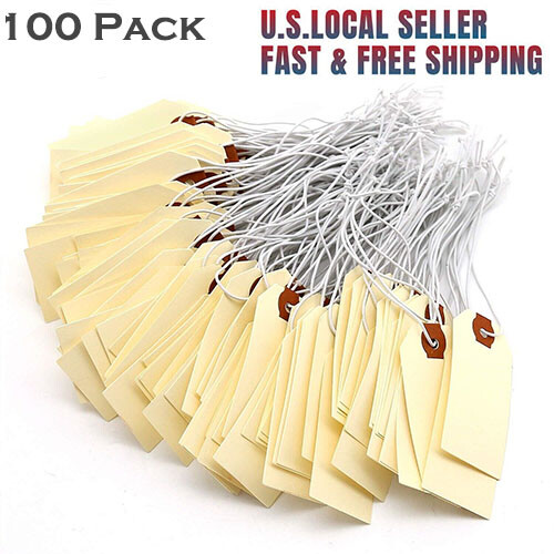 100 Pack Manila Shipping Tags with Elastic Rubber Bands Double Layer Reinforced