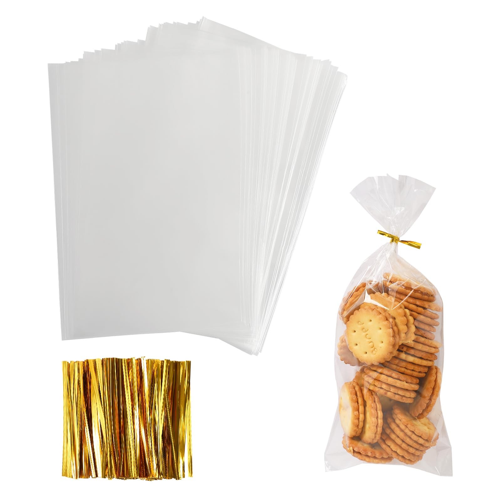 Cellophane Treat Bags 300 PCS 4×9 Inch Twist Ties 1.4 Mil Clear Plastic Candy
