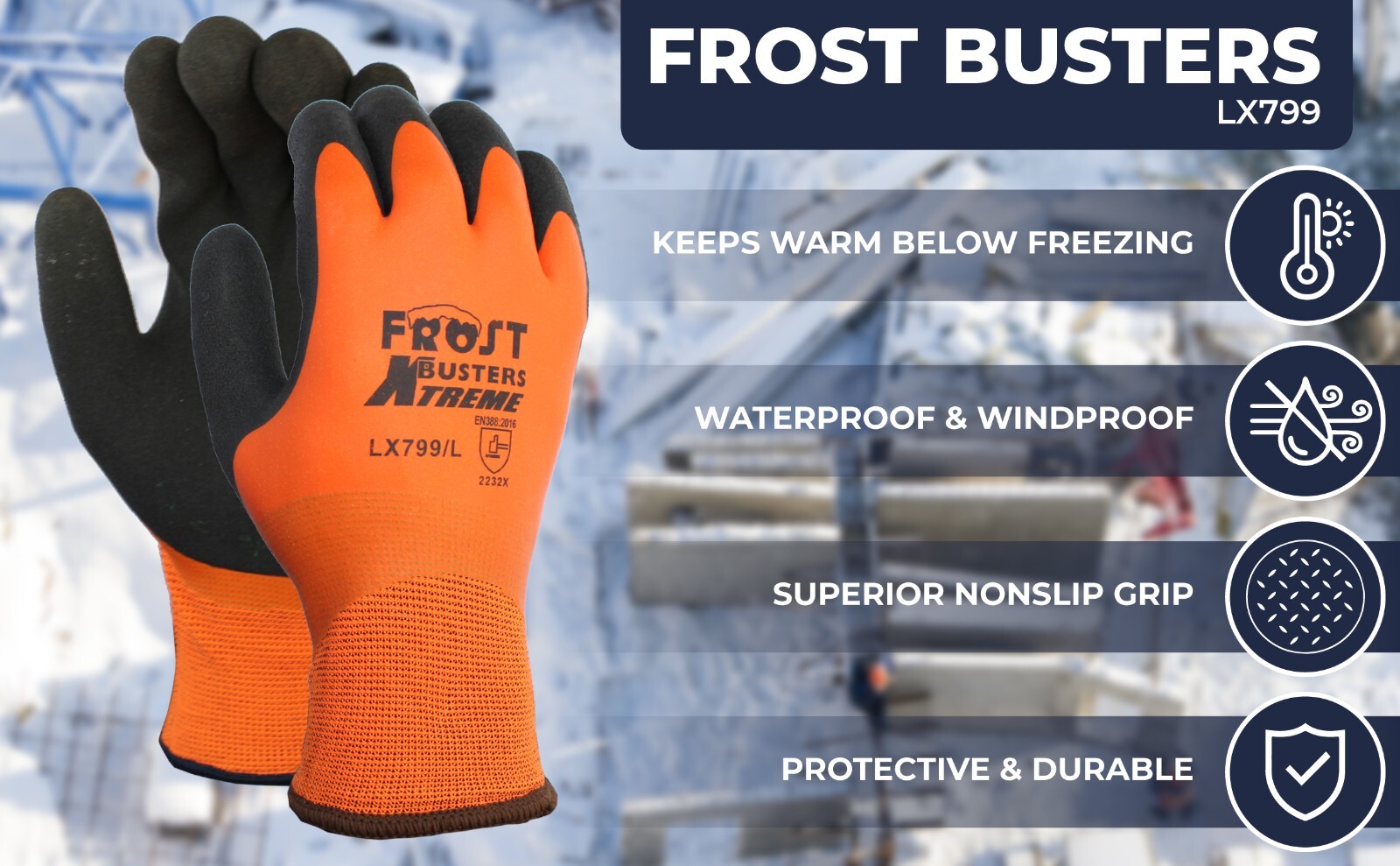 Frost Buster Thermal Latex Waterproof Winter Gloves Orange Coat Insulated Warm