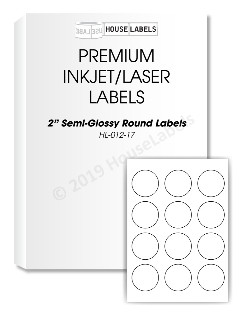 300 labels (25 sheets) 2” inch Circle Round White Glossy Finish