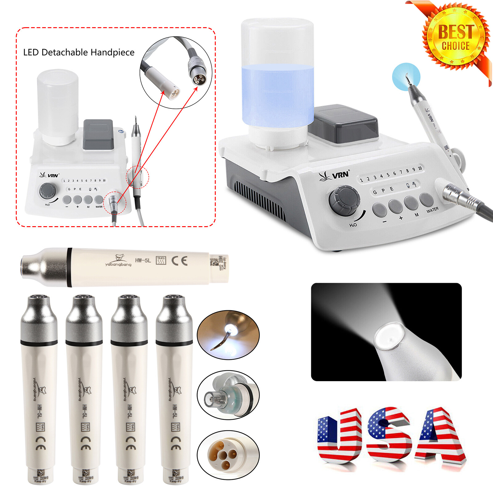 Dental Cordless Ultrasonic Piezo Scaler Bottle / 1-5* LED Scaler Handpiece