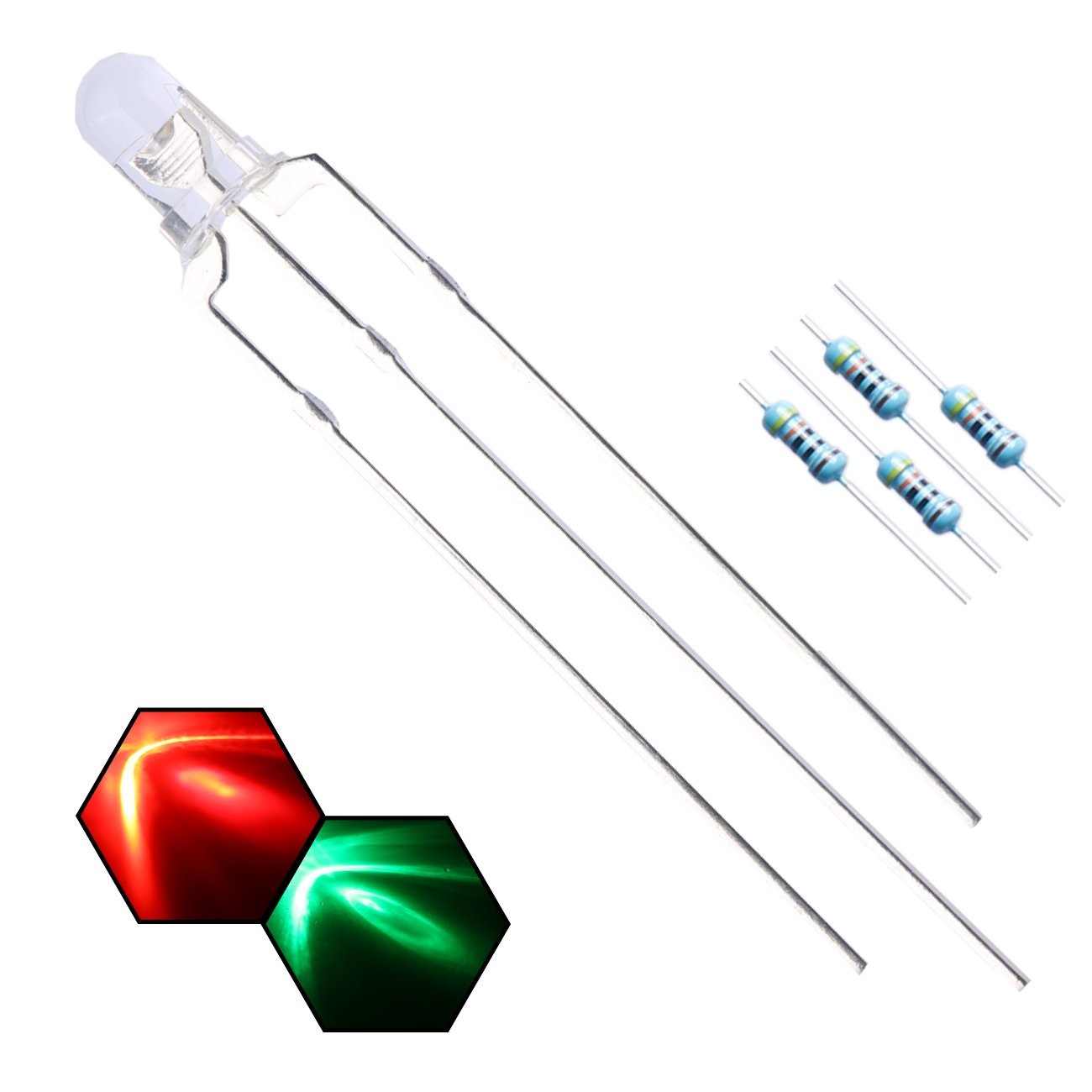 100pcs 3mm Red & Green Lights Bi-Color LED Diodes Common Anode Clear Roun