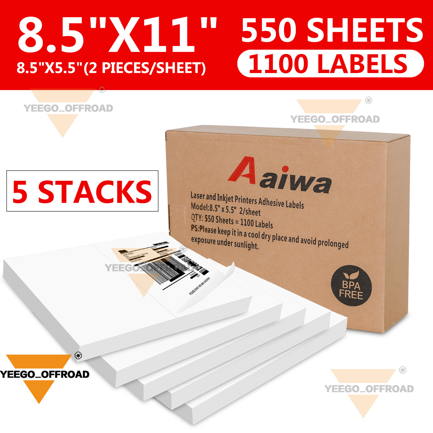1000 Value 8.5″ X 5.5″ Half Sheet Self Adhesive Shipping Labels 2 Per Sheet