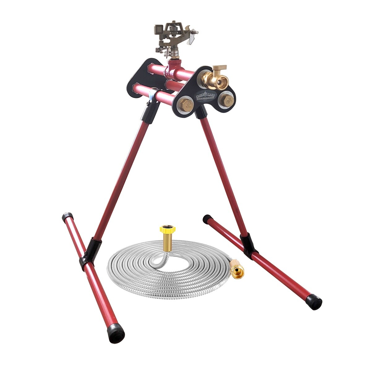 Roof-top Sprinkler with Brass 3/4 Hose Bibb Valve Swivel Adapter & 25′ Fire Hose