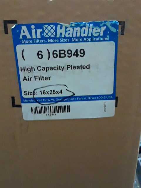 Air Handler 6B949 Pleated Air Filter 16x25x4 (6 PCS) – New In Box
