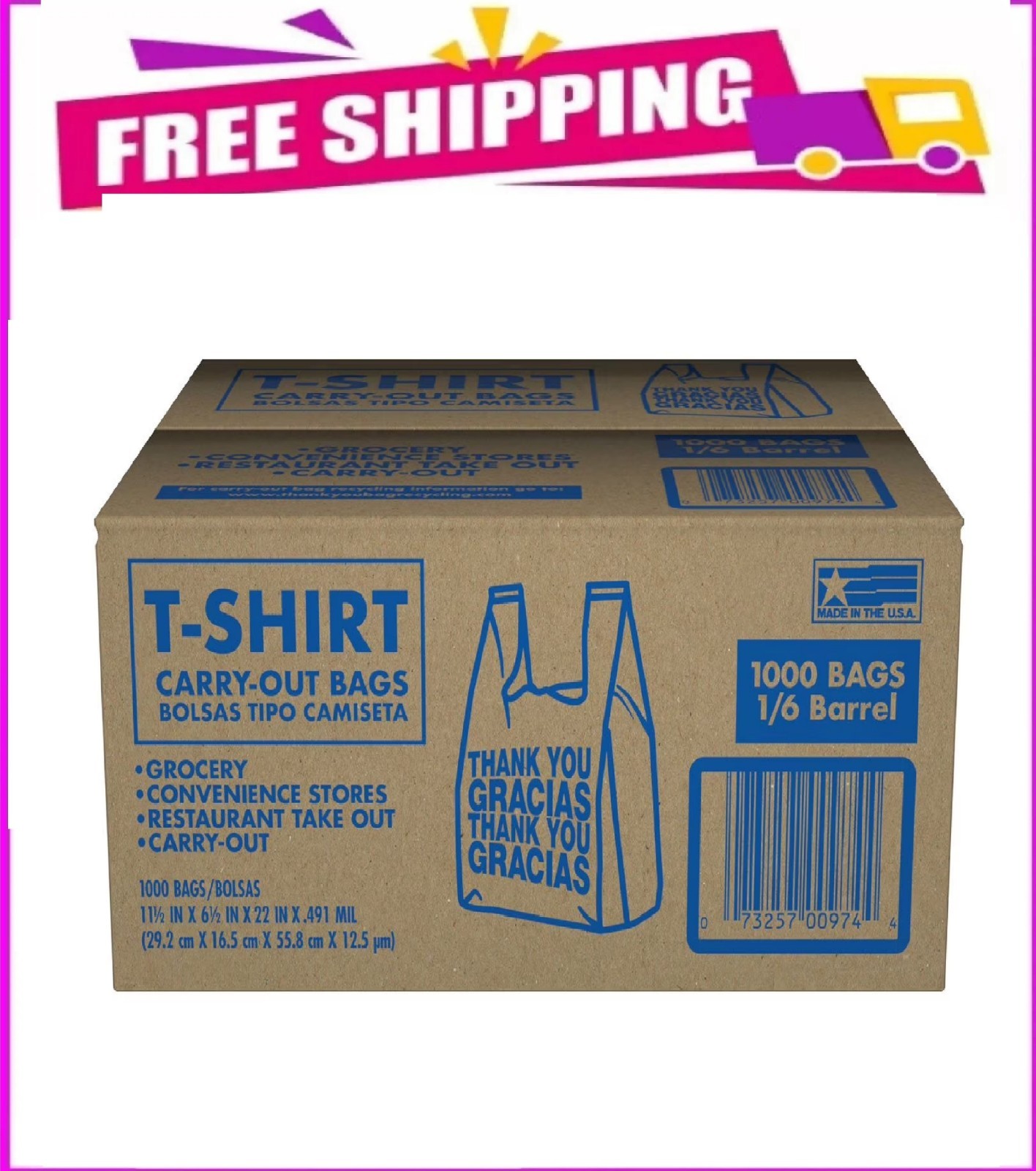 T-Shirt Carry-Out Bags, 11.5″ x 6.5″ x 22″ 1,000 ct.