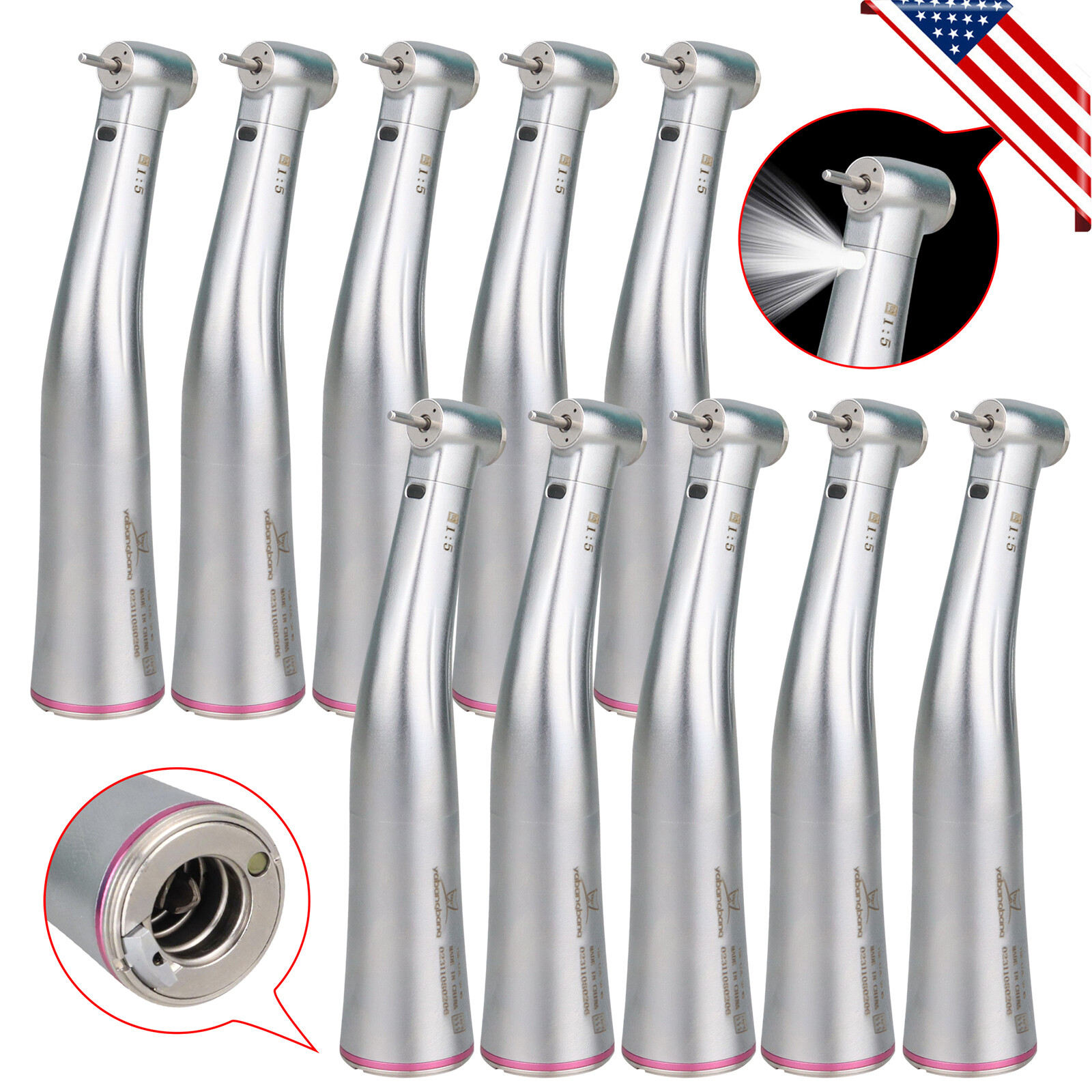 1-10*Dental Electric 1:5 Fiber Optic LED Contra Angle Handpiece Fit NSK DL