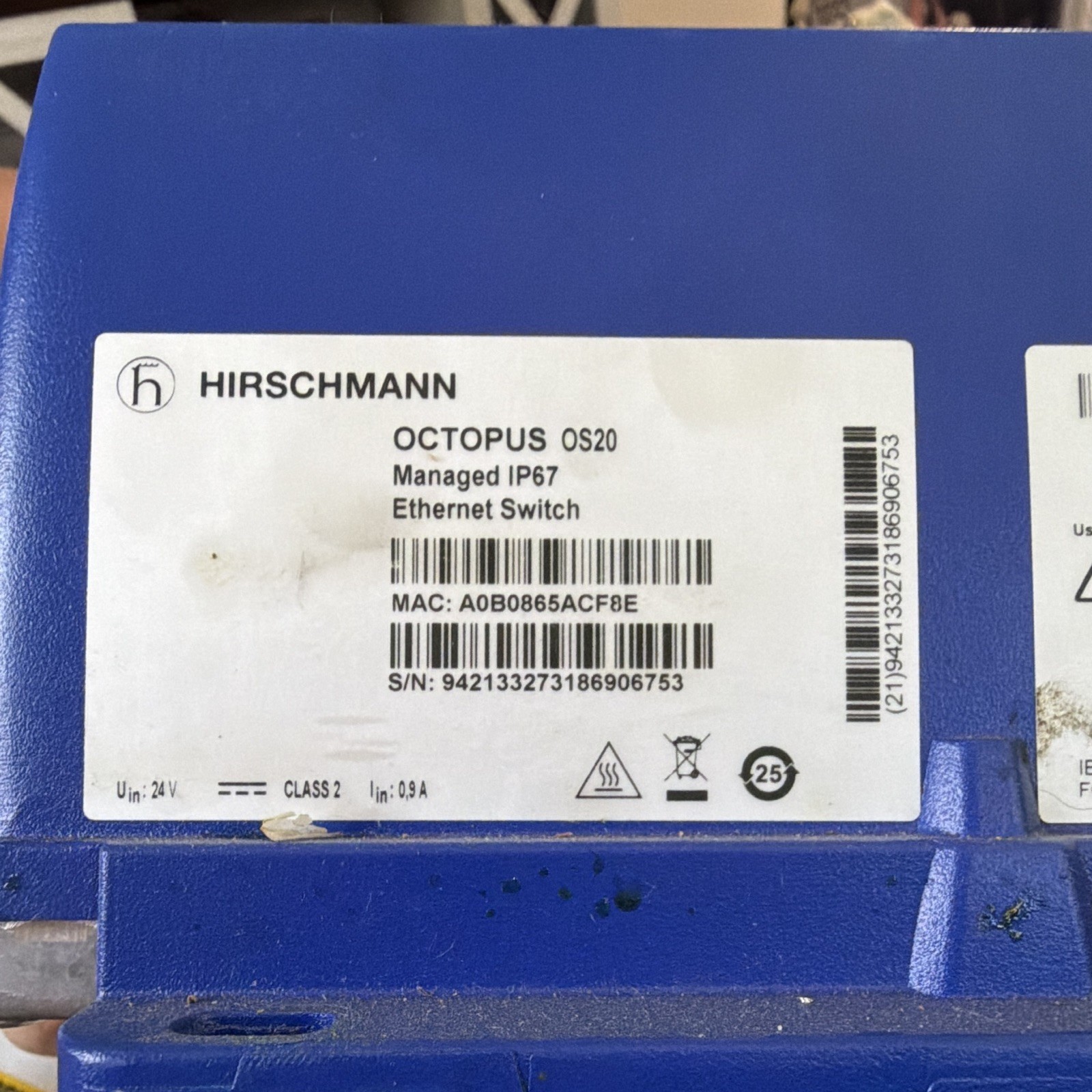 Hirschmann OCTOPUS OS20 Managed IP67 Ethernet Switch Blue OS20-002800T5T5T5