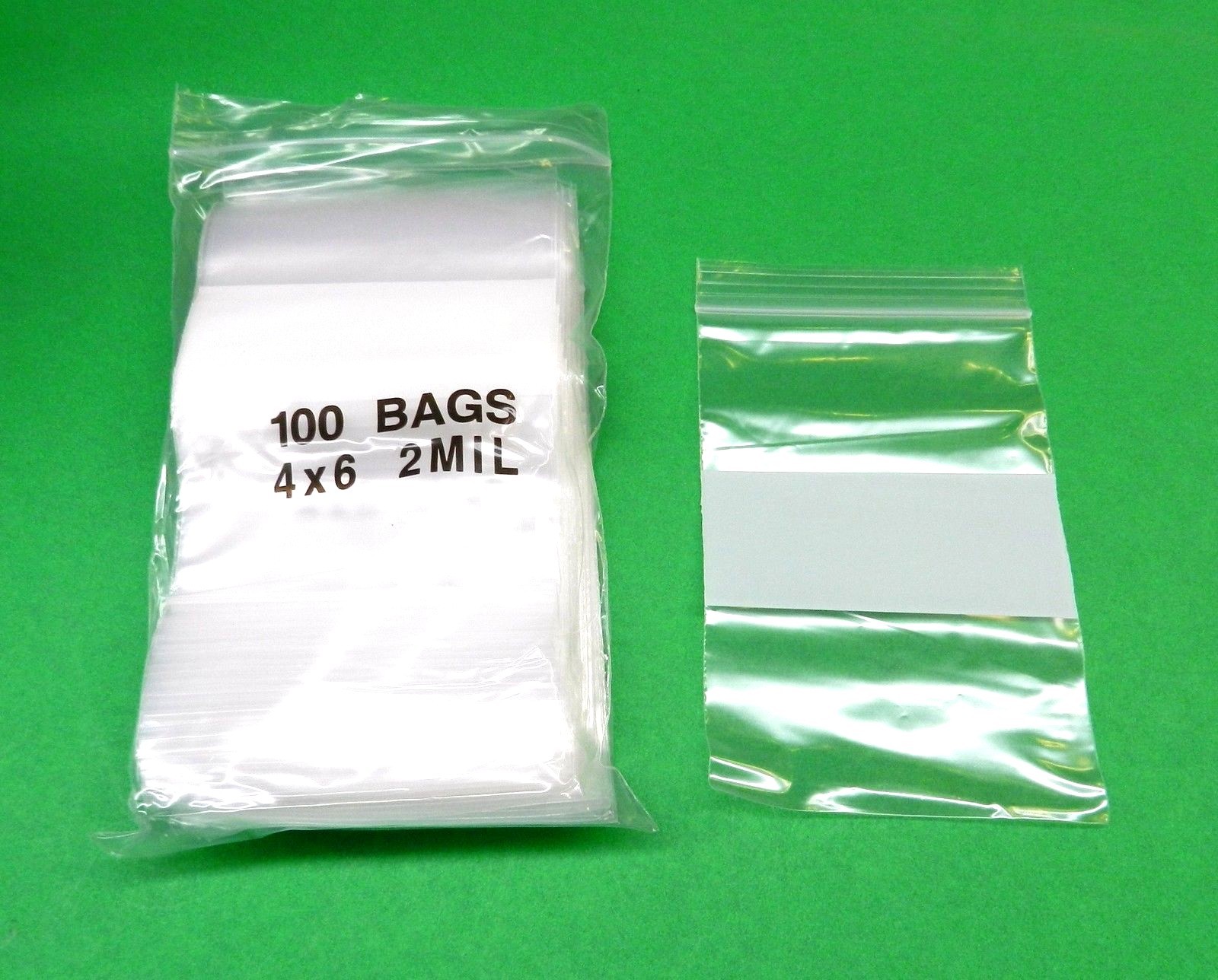 100 Zip Seal Bags 4 x 6 White Block 2mil Poly 4″x6″ Writable Resealable Clear