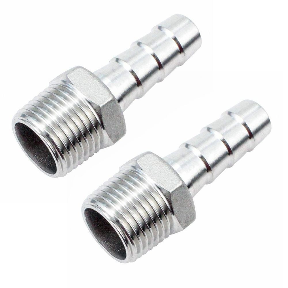 2x Stainless Steel 1/2″ Hose Barb to 1/4″ Male NPT Home Fitting Water Fuel N953