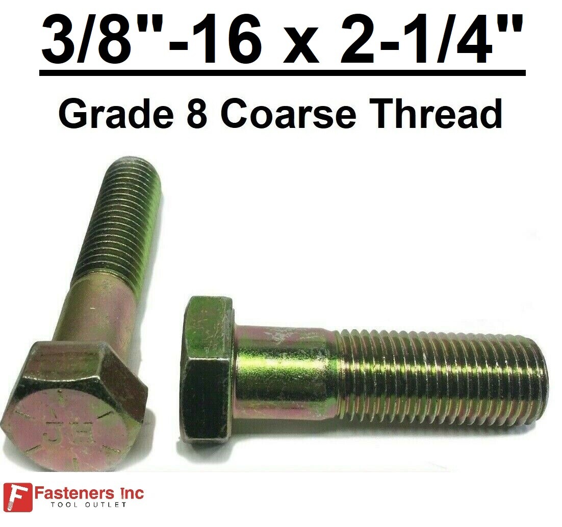 3/8-16 x 2-1/4″ (PT) Hex Bolt Yellow Zinc Plated Grade 8 Cap Screw Coarse Thread