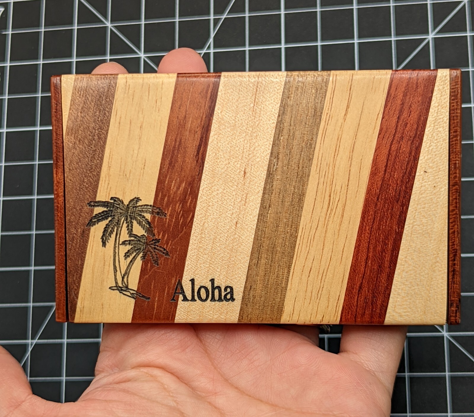 Aloha Hawaii Palm Tree Mixed Tri Color Multicolor Wood Business Card Holder