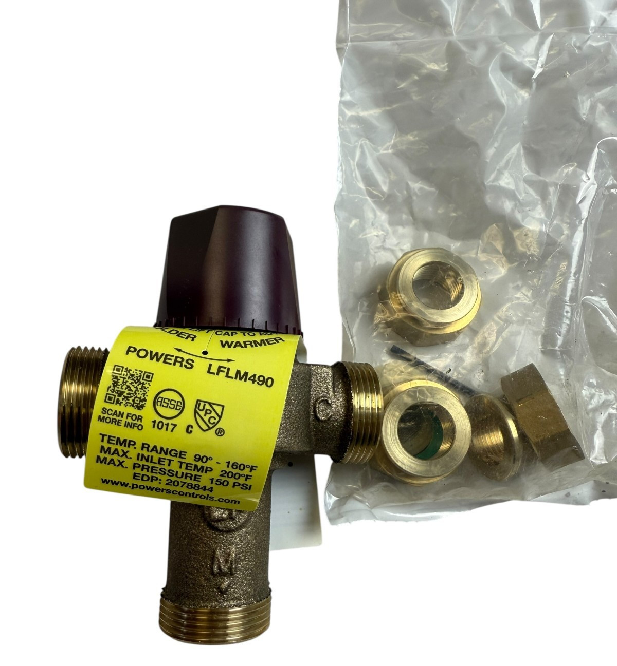 Powers LFLM490-1 Thermostatic Mixing Valve 1/2″ Lead Free 90-160F MADE IN USA