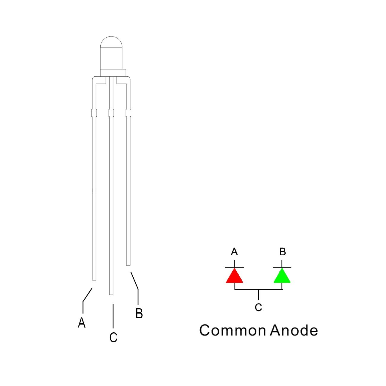 100pcs 3mm Red & Green Lights Bi-Color LED Diodes Common Anode Clear Roun