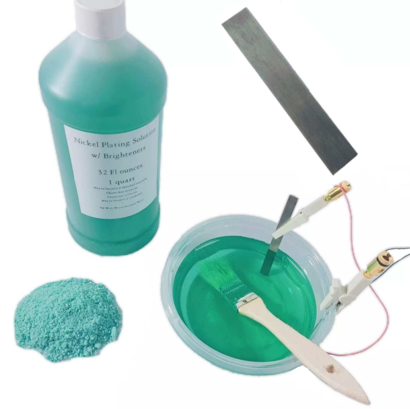 Nickel Plating Kit, 32oz Solution, Anode, Brighteners, Power Supply, Tutorial