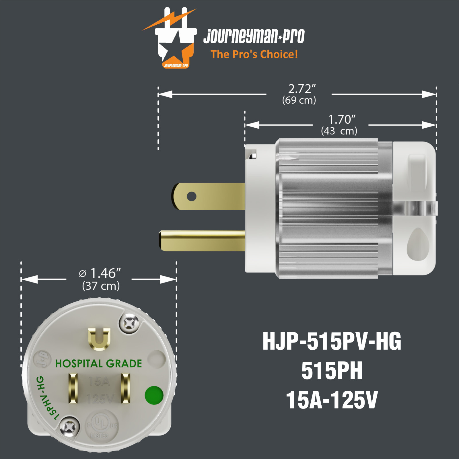 15A 110V Hospital Grade Male Plug 120 Volt Equipment Power Cord End Repair 5-15P