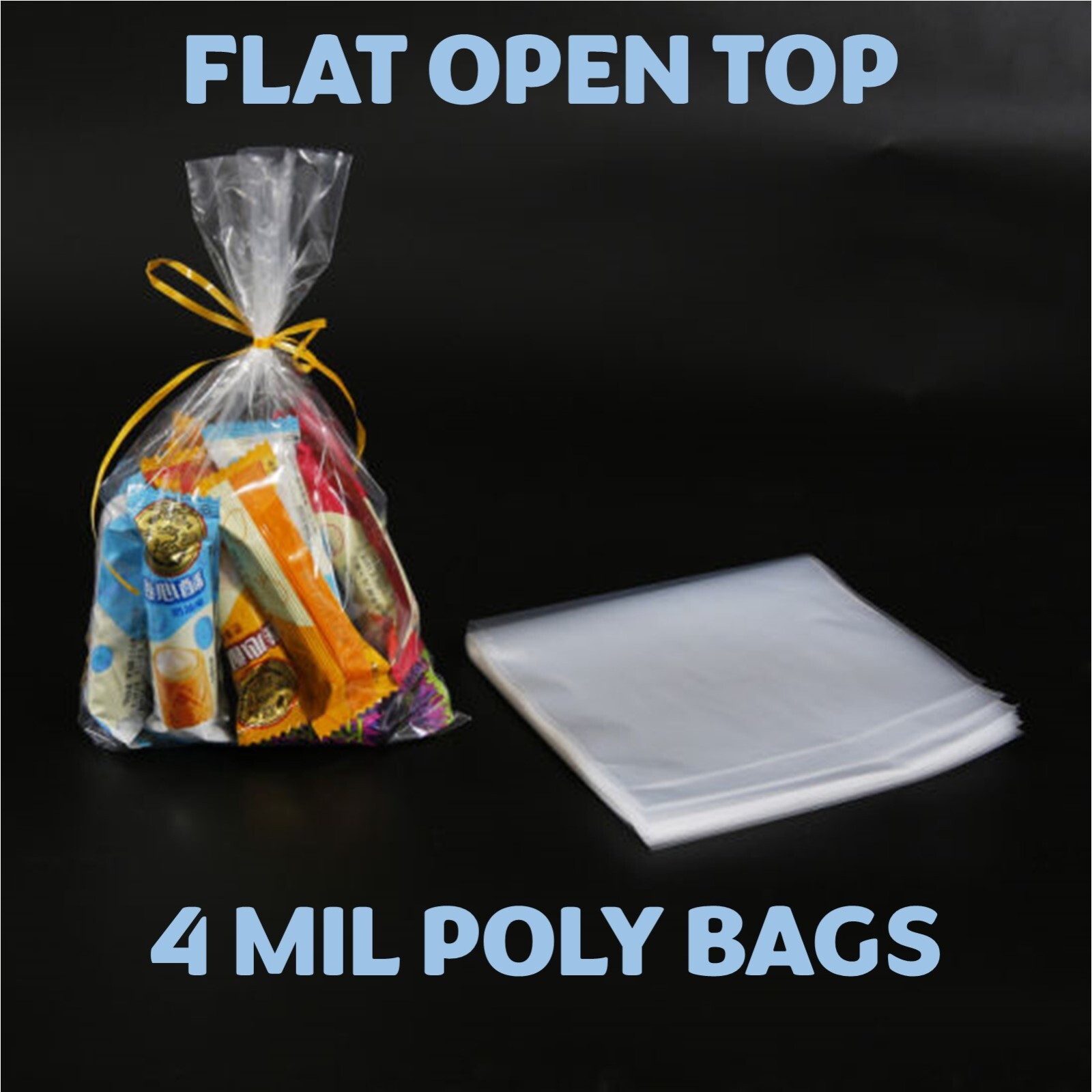 4×18″ Clear Poly Bags Lay-Flat Open Top End 4-Mil Case LDPE Plastic Packaging