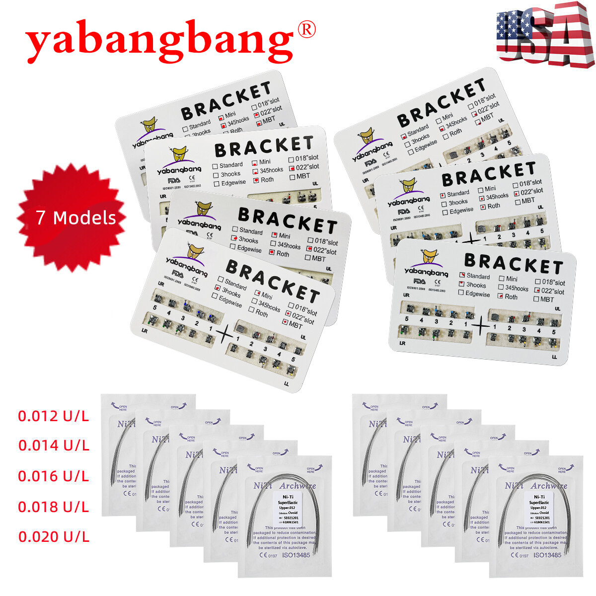 Ortodoncia Dental Brackets Metal Roth/MBT 345Ganchos /Niti arco alambre elástico