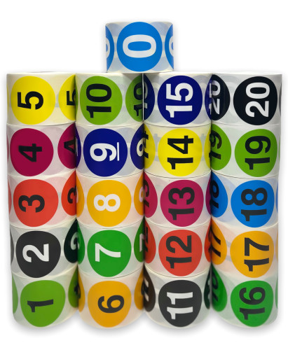 Numbers 0 thru 20 Inventory Control Stickers | 2″ Round | 500 Labels Per Roll