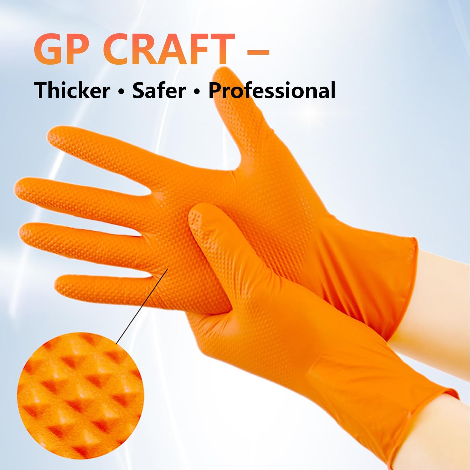GP CRAFT Heavy Duty Orange Diamond Grip 8mil Nitrile Gloves – Industrial Grad…