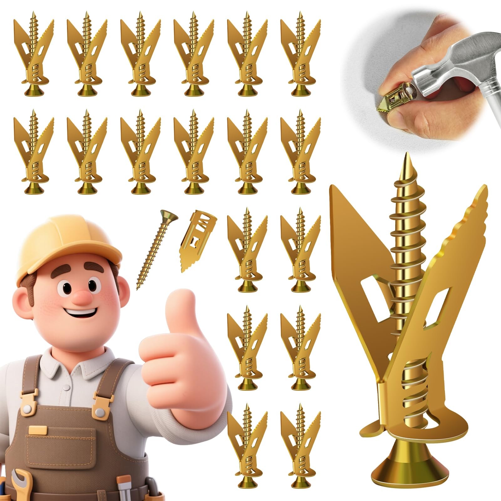 200 Pcs Self Drilling Drywall Anchors with Screws Kit, Metal Expansion Bolt f…