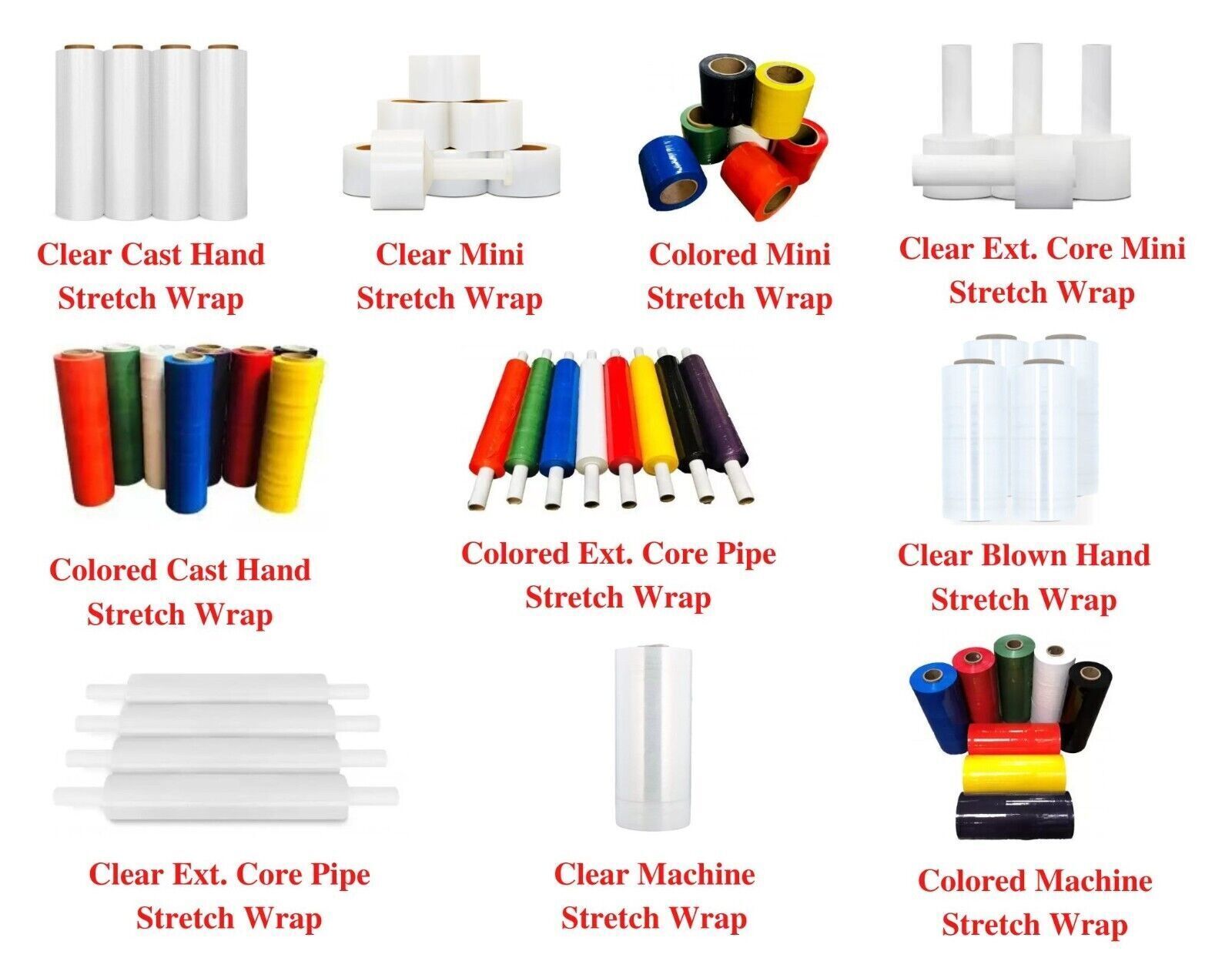 80 Gauge Stretch Wrap Plastic Shrink Film Select: Type, Size, Color & Rolls