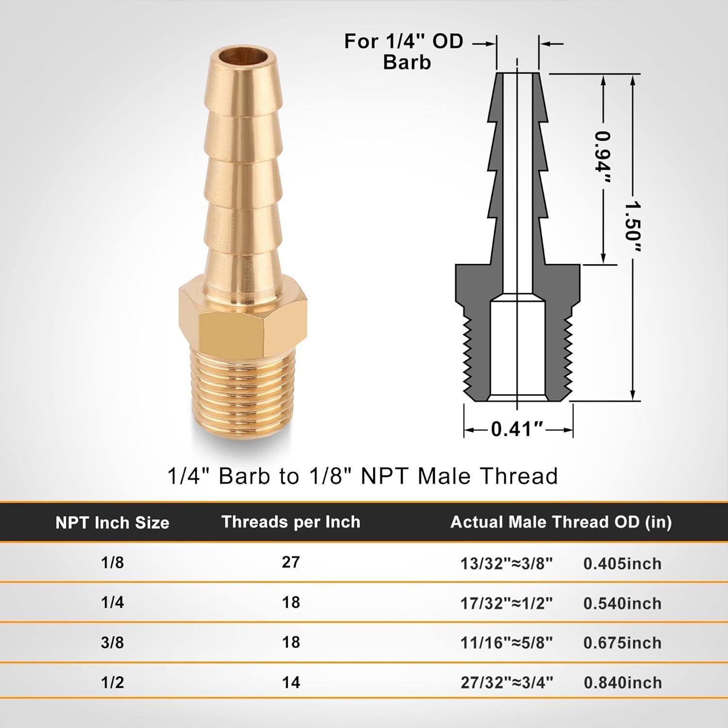 15 Pack Brass Hose Barb Fittings 1/4 Inch to 1/8 Inch NPT Air Hose Repair Kit